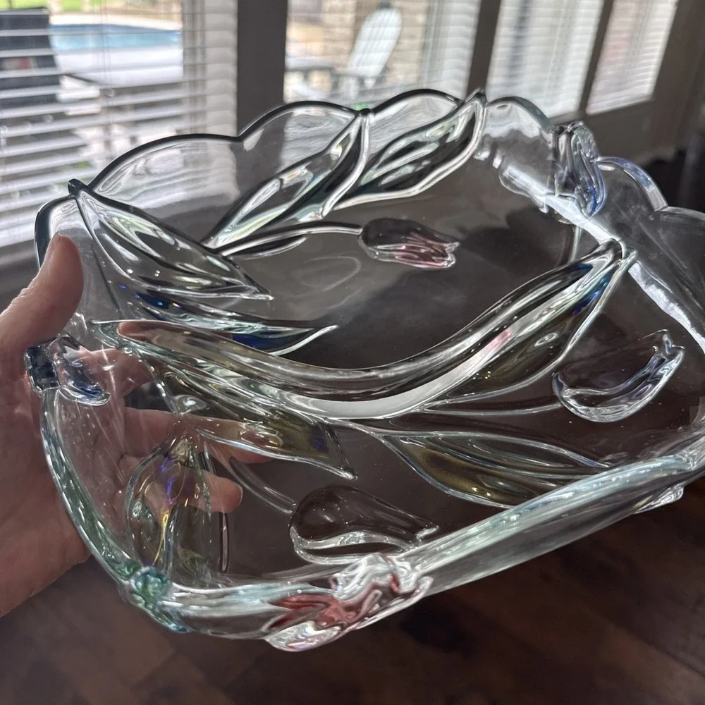 Mikasa Tivoli 3D Tulip Glass Serving Relish Dish 2 Compartments